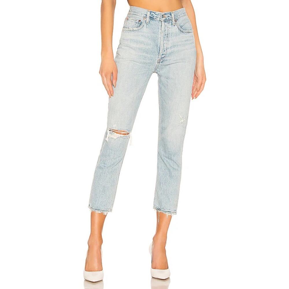 AGOLDE Riley High Rise Straight Crop Jean Shatter Wash Distressed